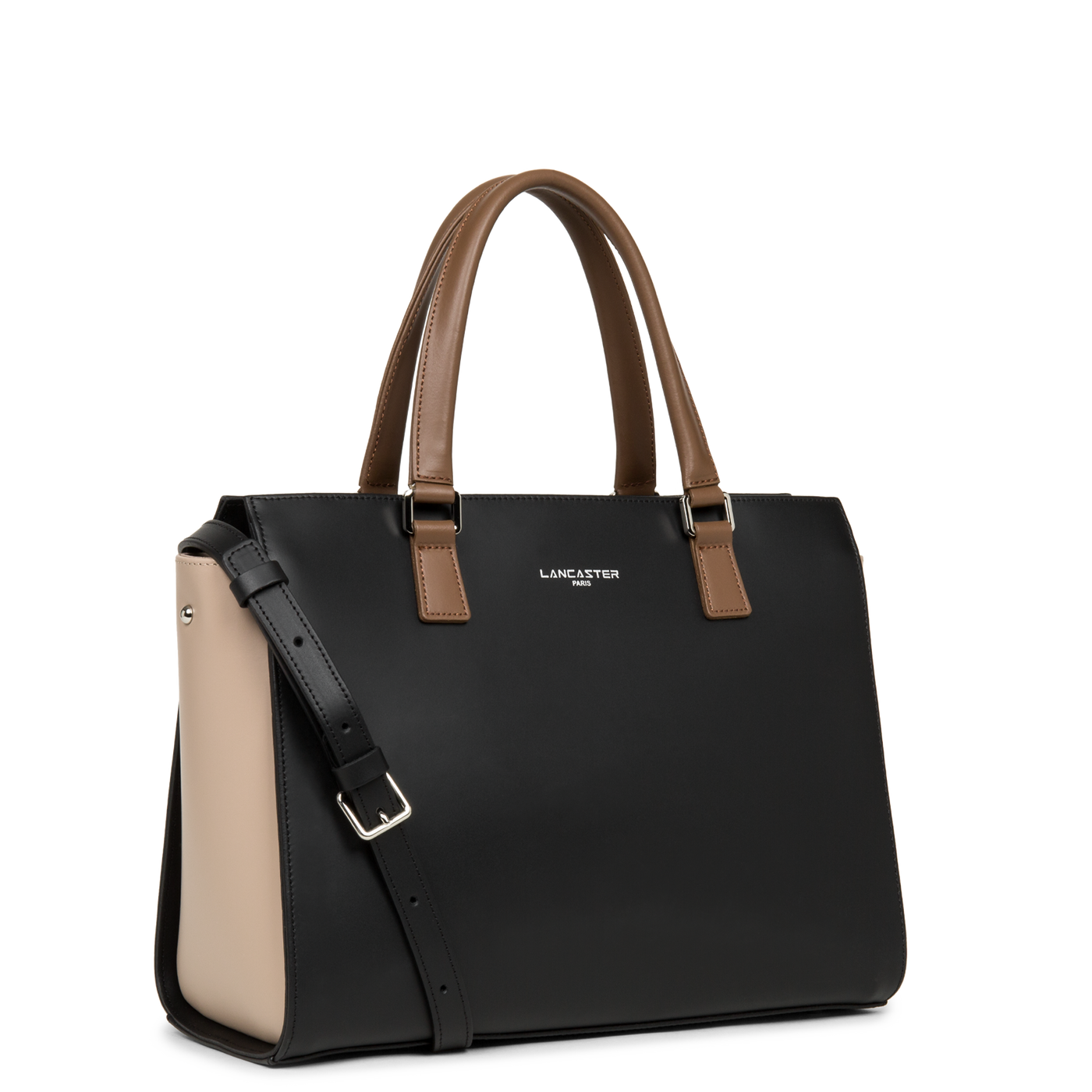 grand sac cabas main - smooth #couleur_noir-nude-vison