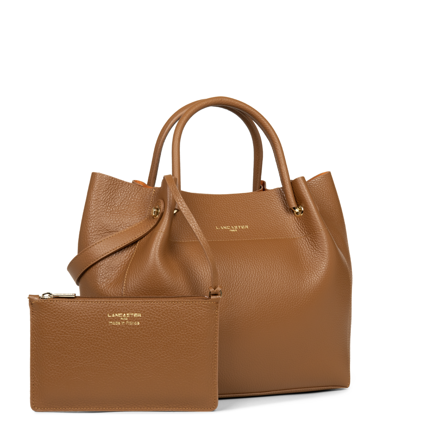 sac cabas épaule - foulonné double #couleur_camel-in-orange