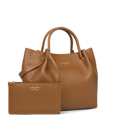 sac cabas épaule - foulonné double #couleur_camel-in-orange