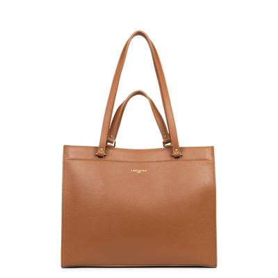 très grand sac cabas épaule - foulonné double #couleur_camel-in-orange