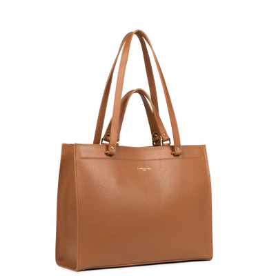 très grand sac cabas épaule - foulonné double #couleur_camel-in-orange