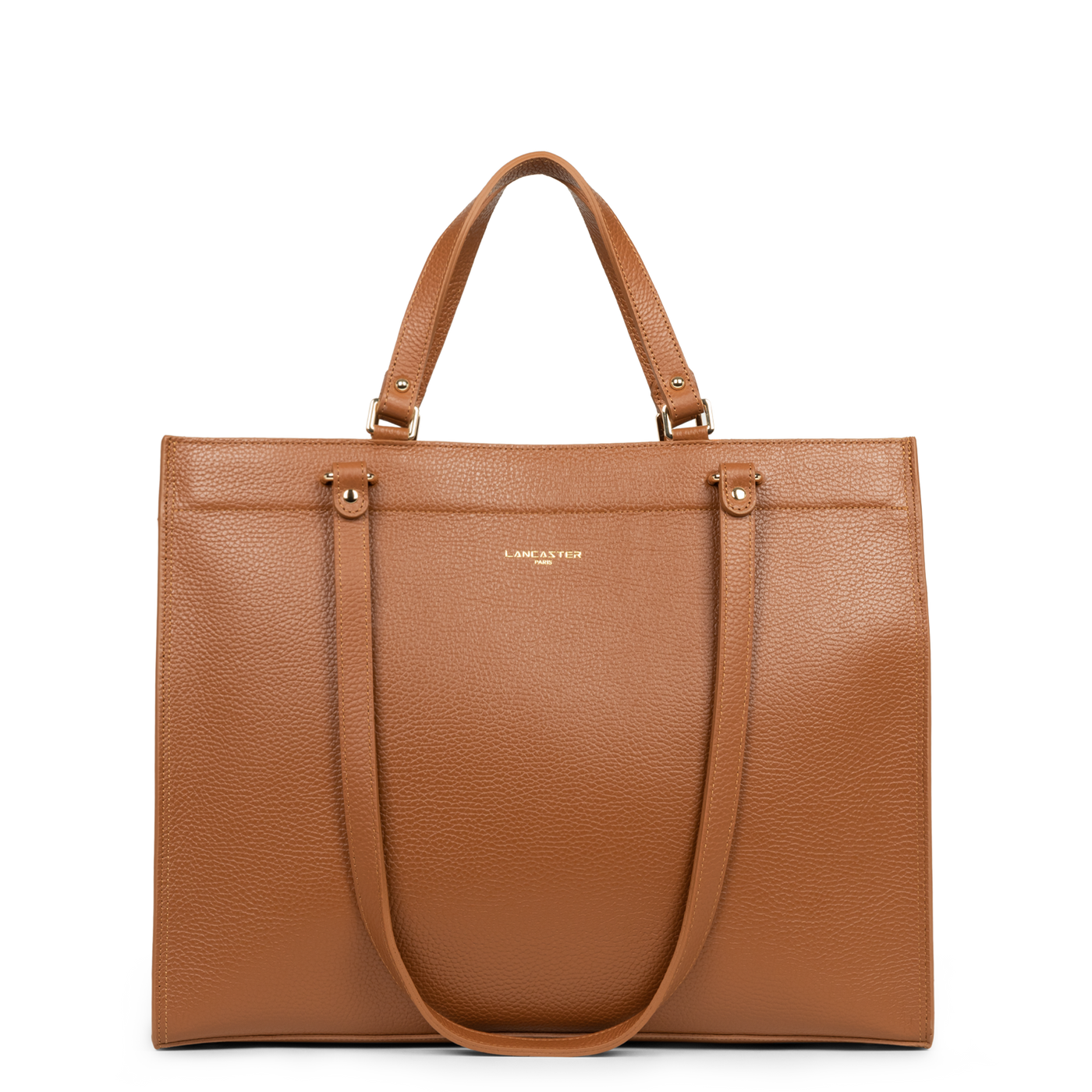 très grand sac cabas épaule - foulonné double #couleur_camel-in-orange