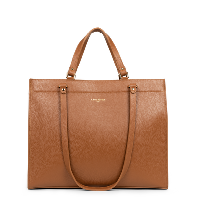 très grand sac cabas épaule - foulonné double #couleur_camel-in-orange