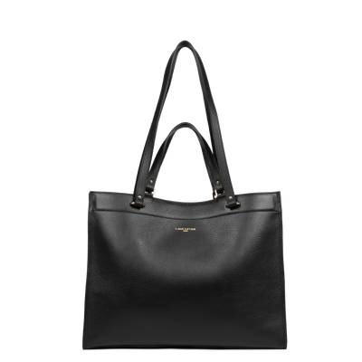 très grand sac cabas épaule - foulonné double #couleur_noir-in-nude