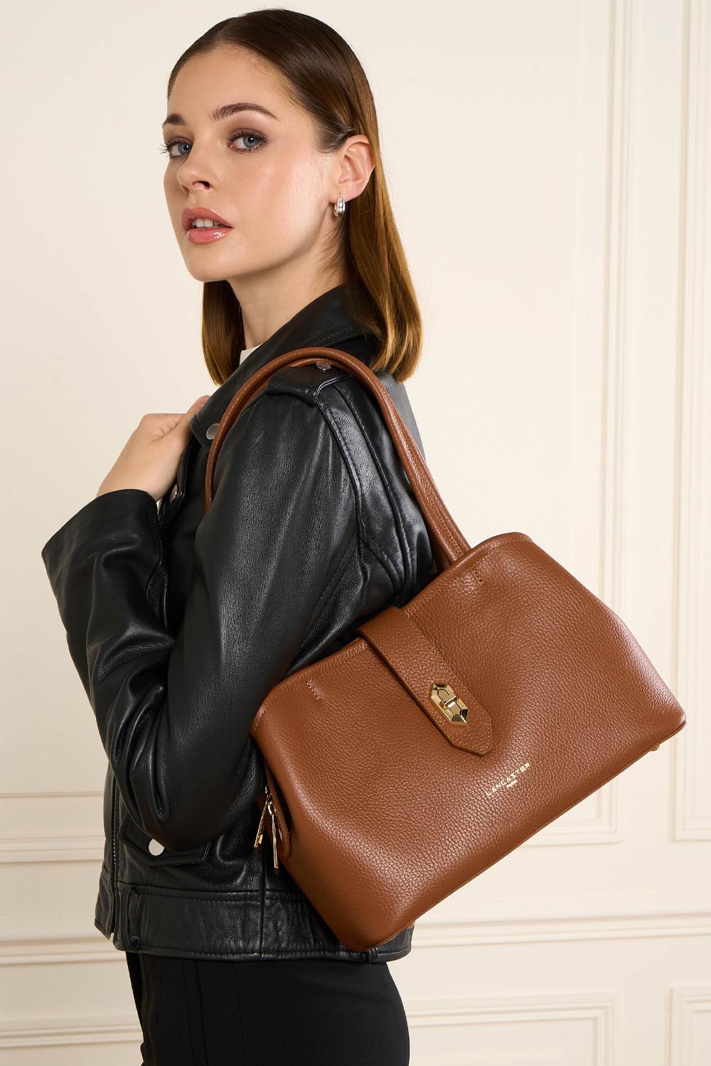 sac cabas épaule - top double #couleur_camel-in-orange