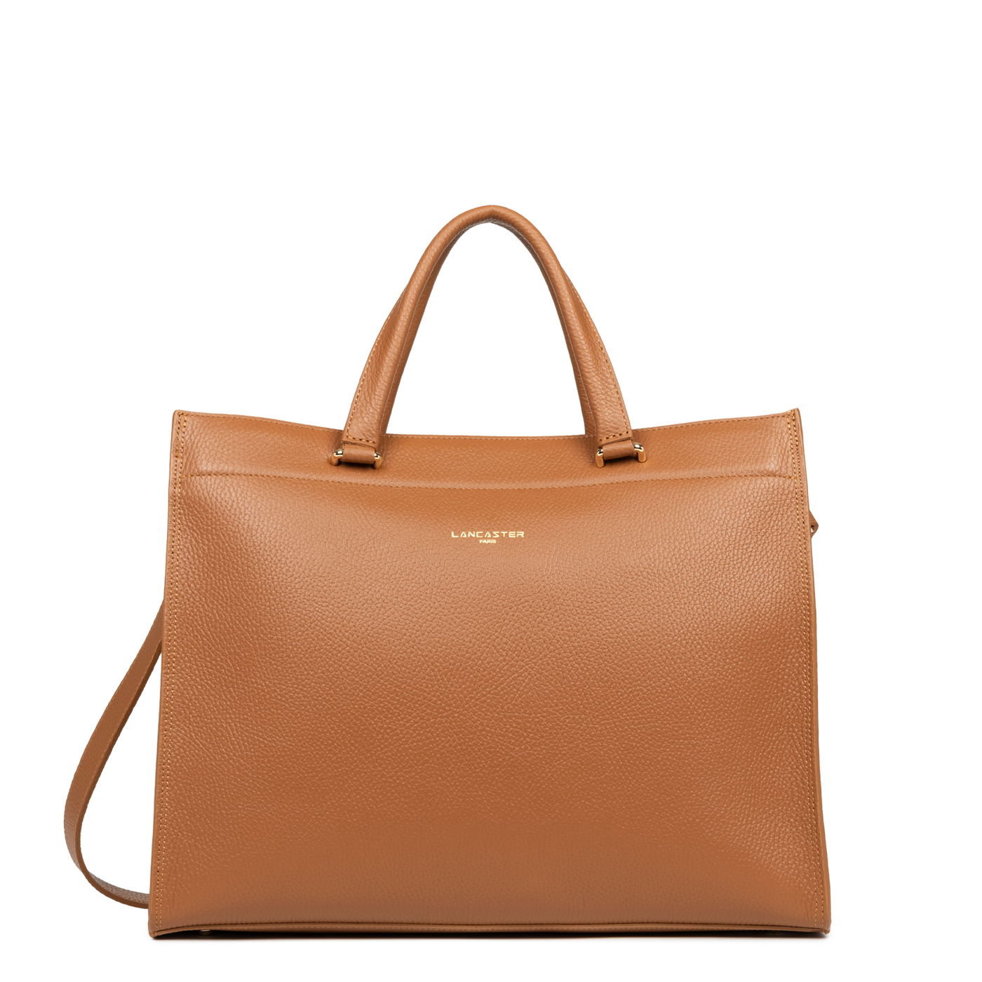 grand sac cabas épaule - foulonné double #couleur_camel-in-orange