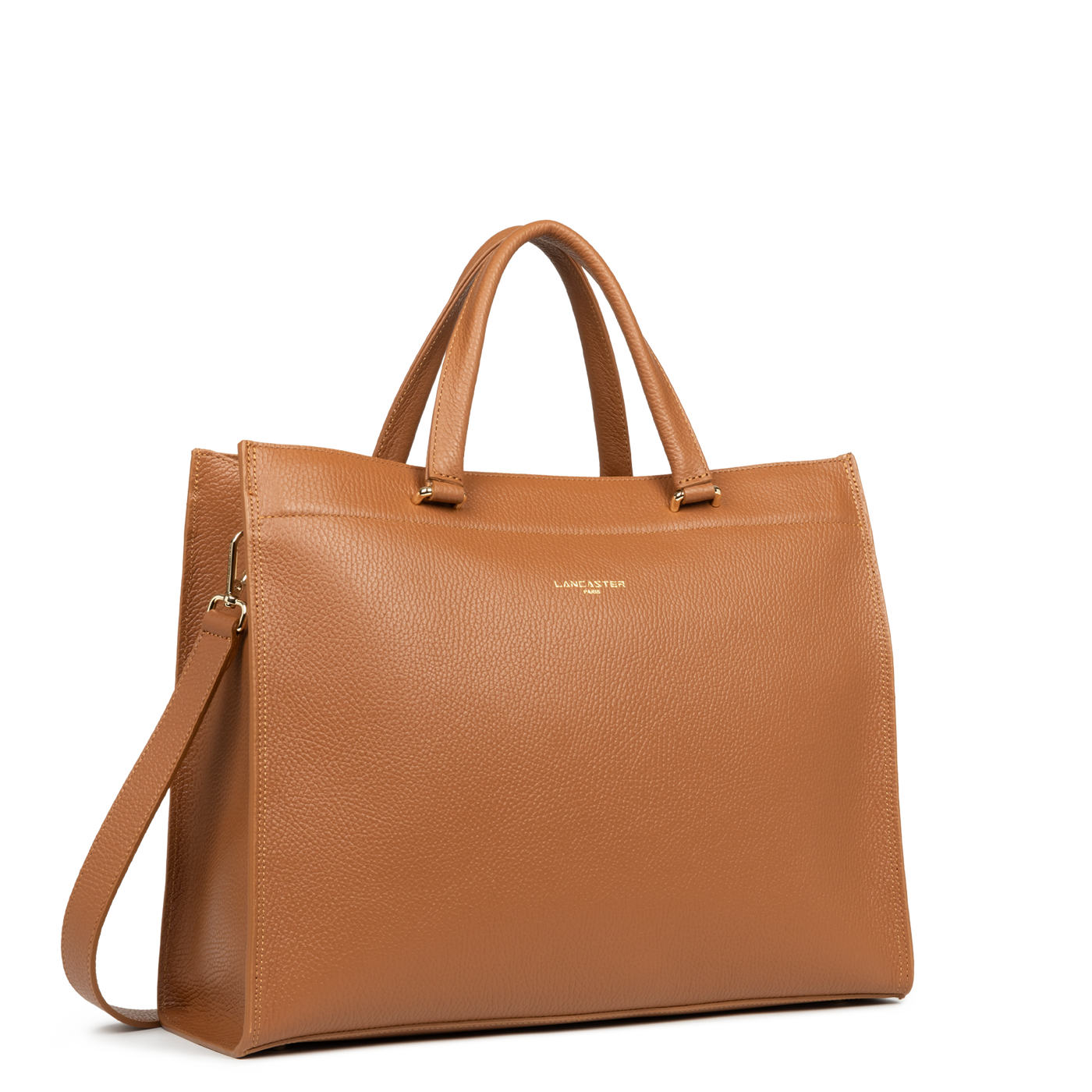 grand sac cabas épaule - foulonné double #couleur_camel-in-orange