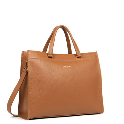 grand sac cabas épaule - foulonné double #couleur_camel-in-orange