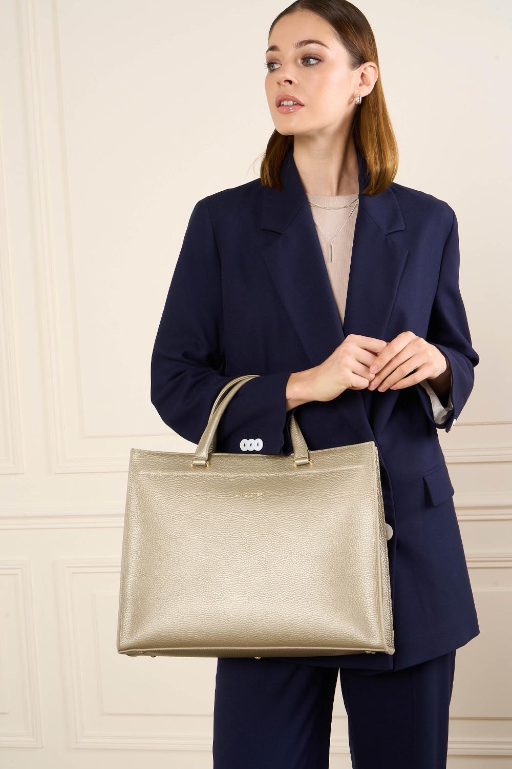 grand sac cabas épaule - foulonné double #couleur_champagne-in-nude