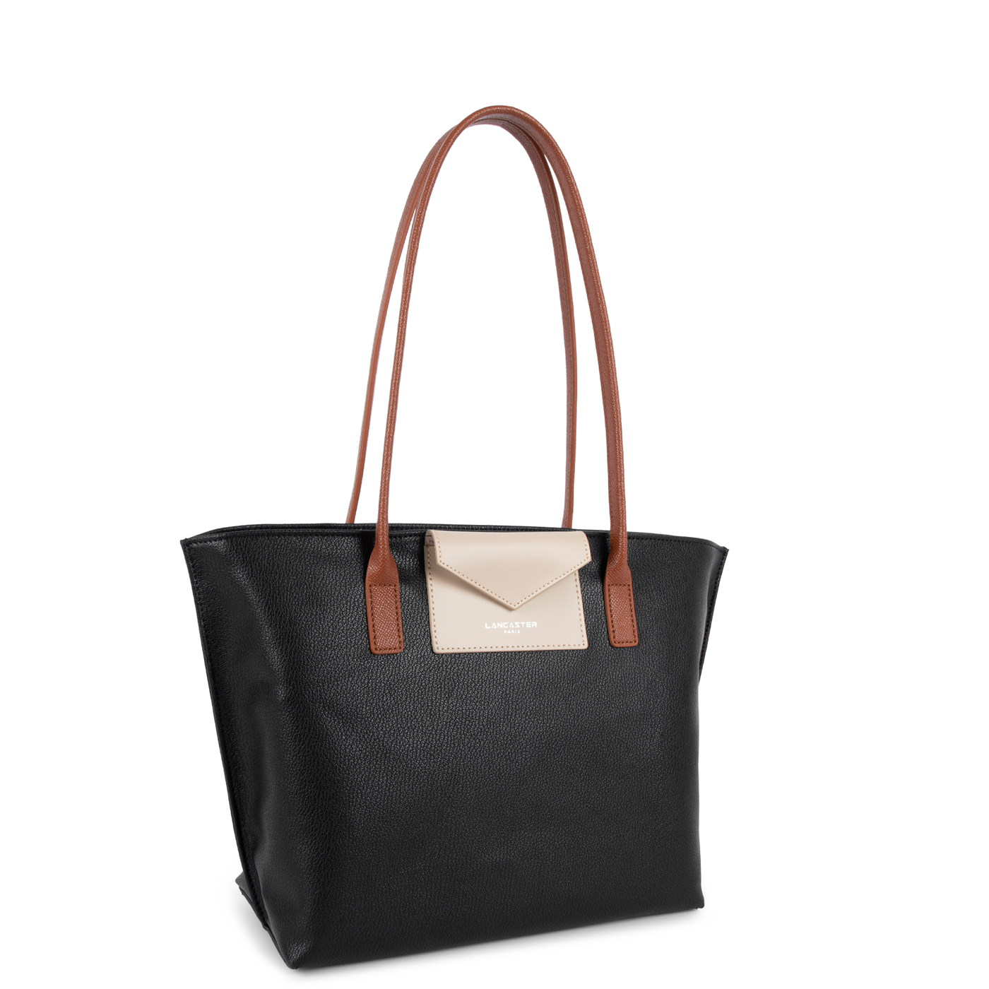 sac cabas épaule - maya #couleur_noir-galet-ros-cognac