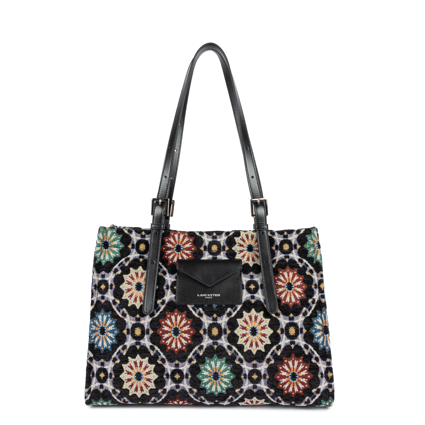 grand sac cabas épaule - mosaique #couleur_noir-multi