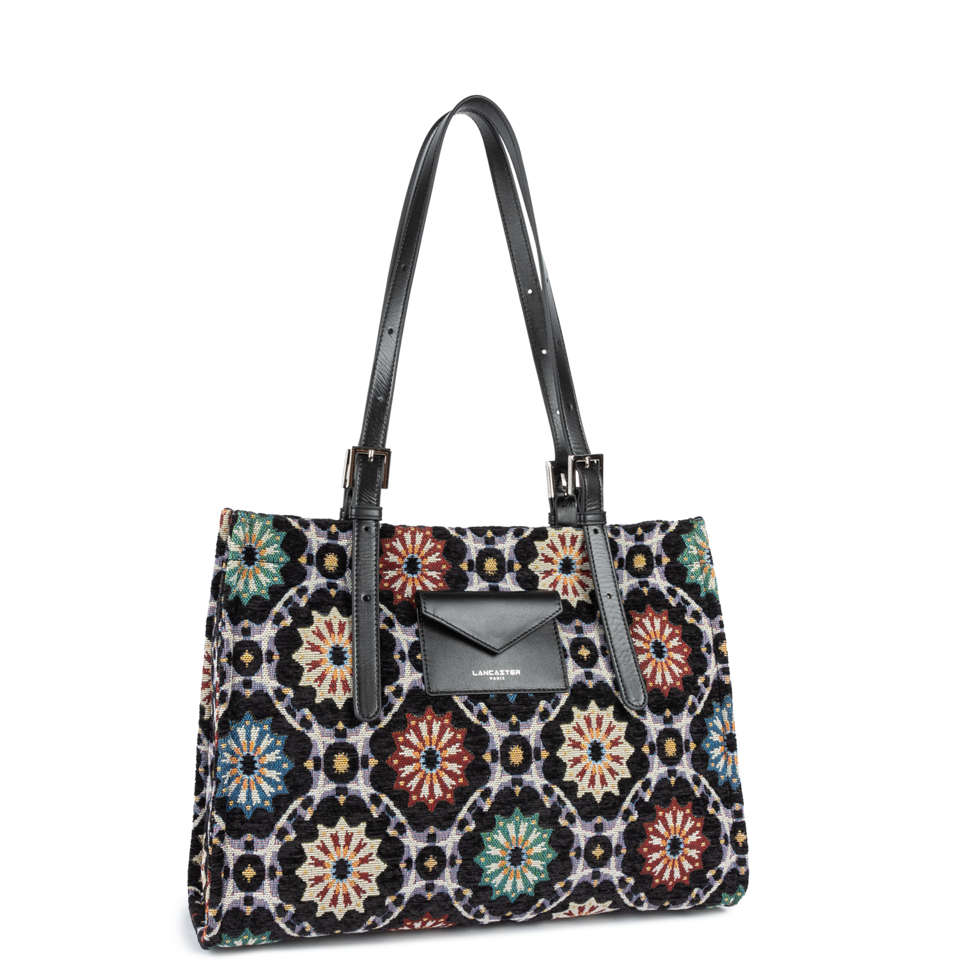 grand sac cabas épaule - mosaique #couleur_noir-multi