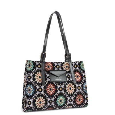 grand sac cabas épaule - mosaique #couleur_noir-multi