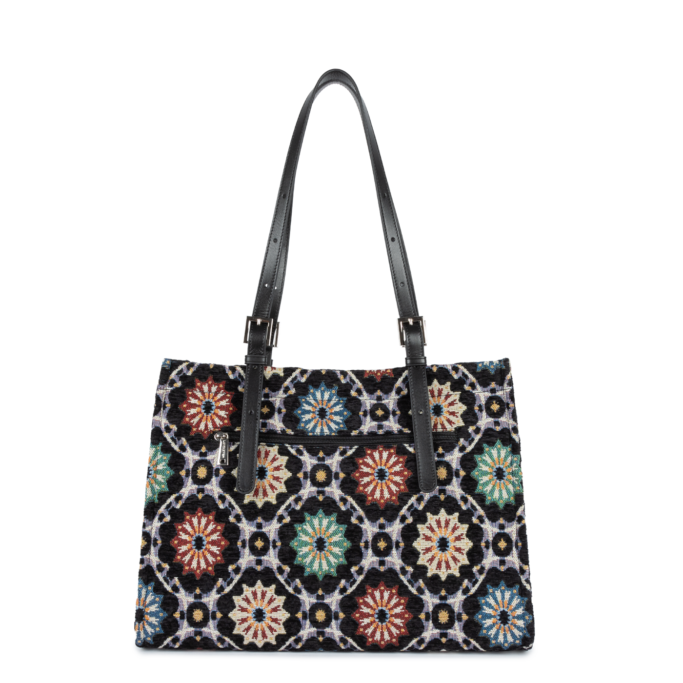 grand sac cabas épaule - mosaique #couleur_noir-multi