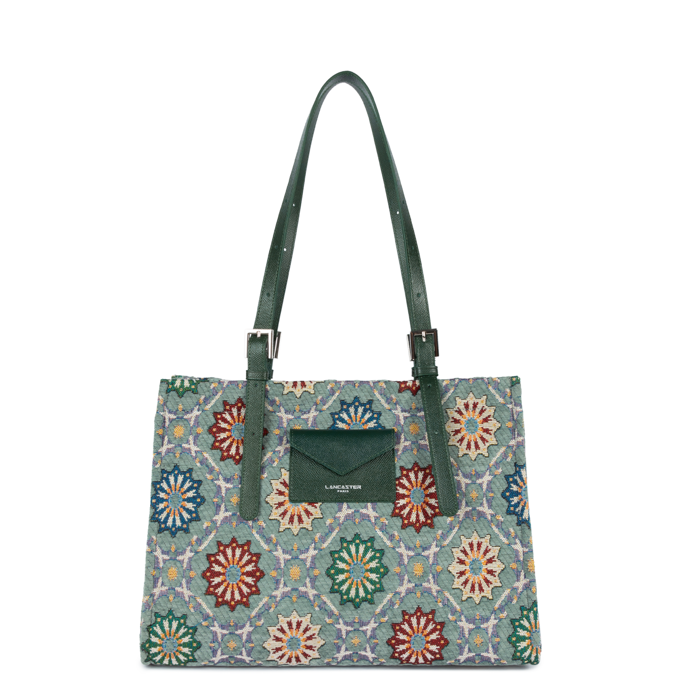 grand sac cabas épaule - mosaique #couleur_vert-multi