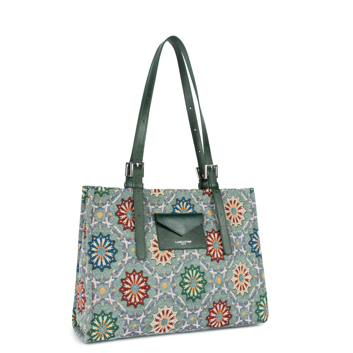 grand sac cabas épaule - mosaique #couleur_vert-multi