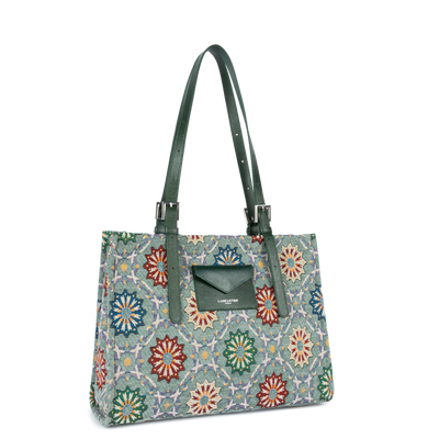 grand sac cabas épaule - mosaique #couleur_vert-multi