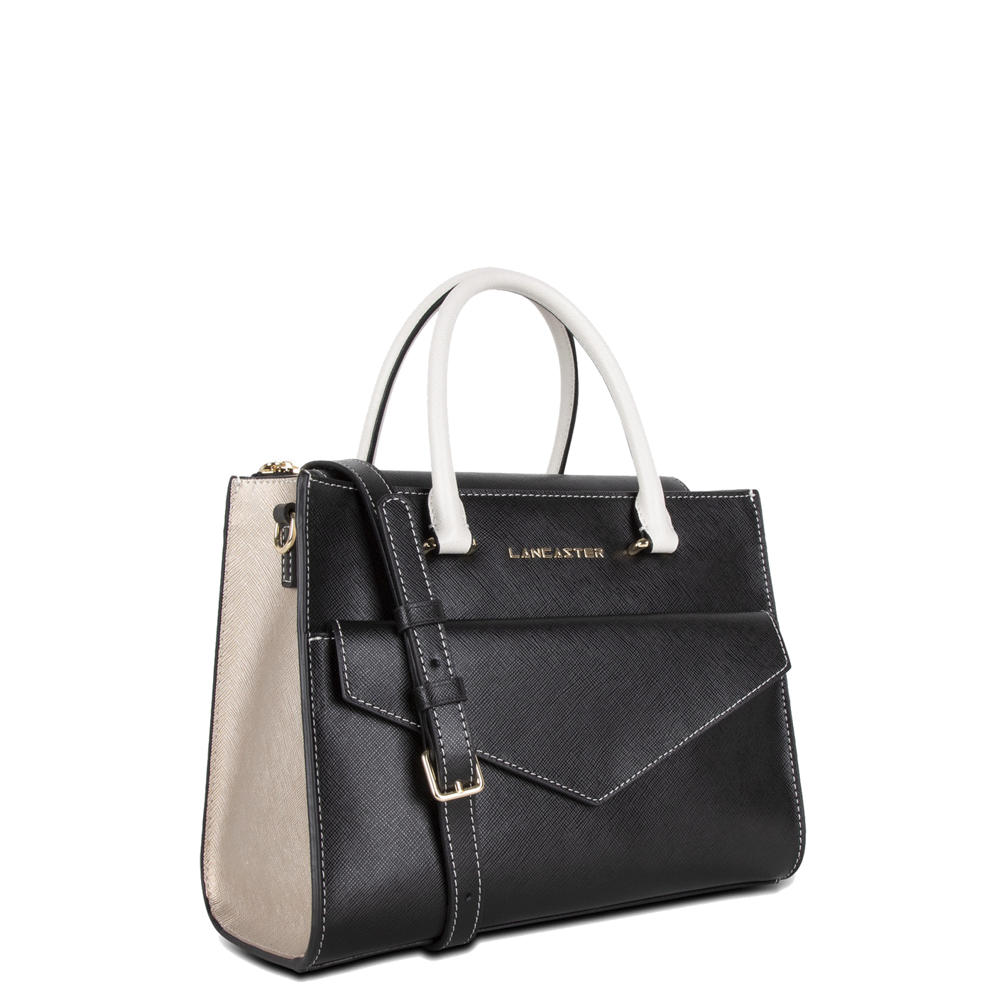 sac à main - saffiano signature #couleur_noir-champagne-ivoire