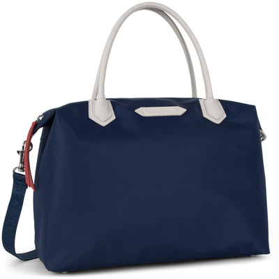 sac cabas main - basic sport #couleur_bleu-fonc-beige-rouge