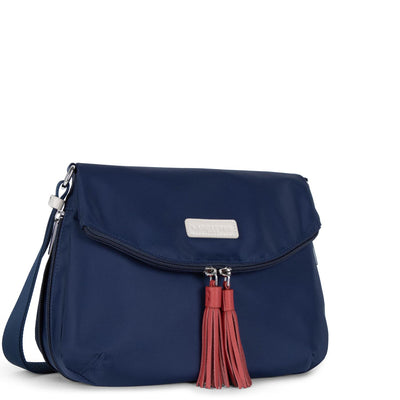 sac besace - basic pompon #couleur_bleu-fonc-beige-rouge